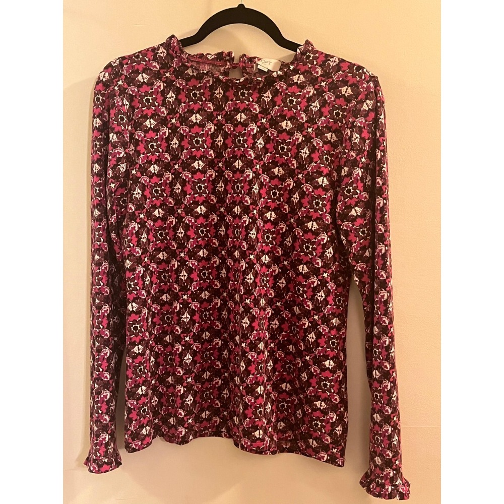Loft Blouse Women's Size M Multicolor Polyester Long Sleeves Round Neck Top